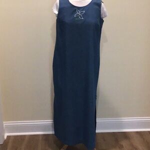 Blue embroidered flower denim Maxi sleeveless dress used good condition made
